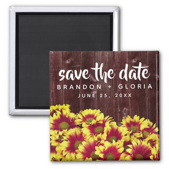 Rustic Autumn Sunflowers on Fence Wedding Magnet