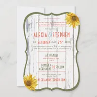 Modern Rustic Country Barn, Boho Sunflower Wedding Invitation