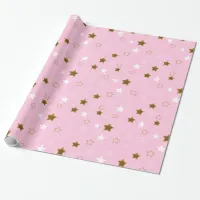 Pink and Gold Stars Gift Wrap