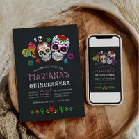 Sugar Skulls Day of the Dead Theme Quinceanera Invitation