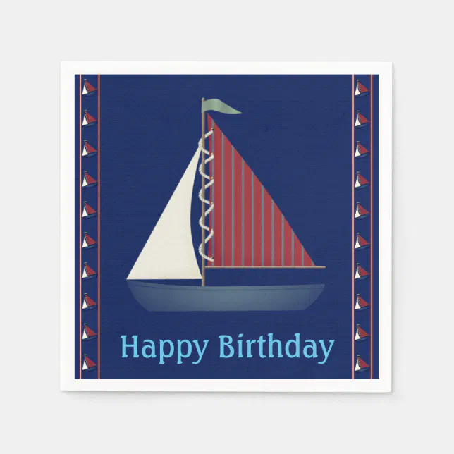 Cute Blue Toy Sailboat Paper Napkins