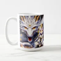 Anime Girl Warrior and Dragon Ai Art Coffee Mug