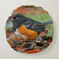 Profile of a Spotted Towhee Round Pillow