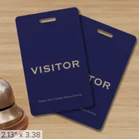 Simple Navy Blue Visitor Badge | Vertical