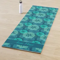 Calming Teal Sea Shells Sand Dollars and Coral Yoga Mat