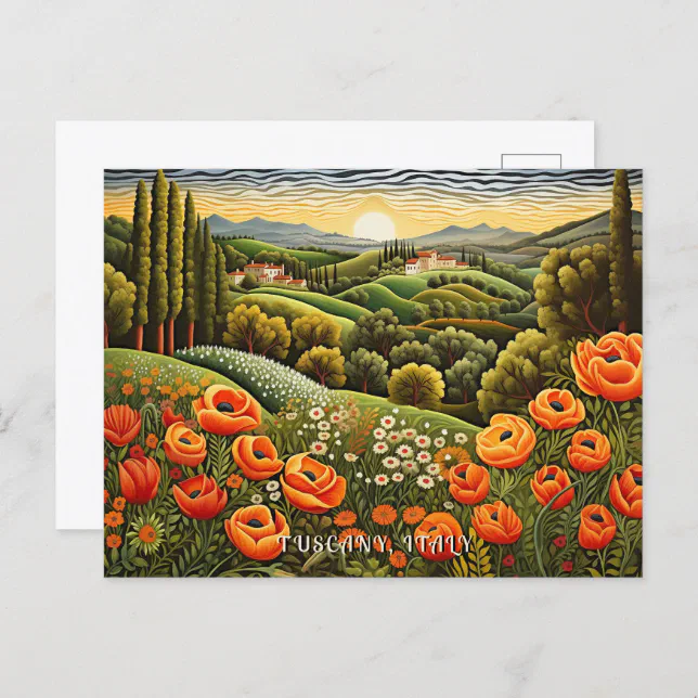 Tuscany Spring Landscape Painting Italy Travel Art Postcard