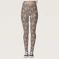 Halloween Queen Skull Fall Flowers Spooky Holiday Leggings