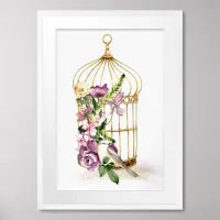 Purple Floral Cottage Birdcage Poster 