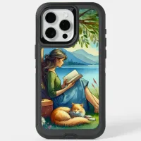 Girl Reading a Book under a Tree with a Sleepy Cat iPhone 15 Pro Max Case