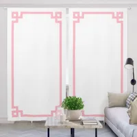 White and Light Pink Greek Key Border Blackout Curtains