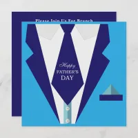 Happy Fathers Day Blue Suit Tie Family Brunch Invitation