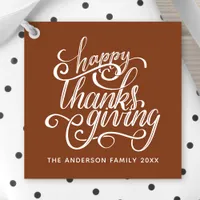 Happy Thanksgiving Modern Script Harvest Brown Favor Tags