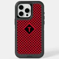 Trendy Custom Initial Red and Black Checkerboard Otterbox iPhone Case