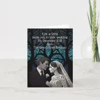 Wedding Couple made of paper on blue tree of life Invitation