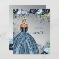 Budget Blue Sparkle Dress Sweet 16 Invitation