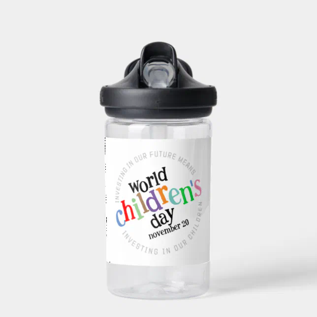 Colorful Happy World Children's Day Water Bottle