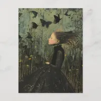 Girl and Butterflies Dark Fantasy Postcard