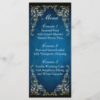 rustic navy blue gold regal wedding menu