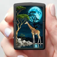 Giraffe Under Full Moon Zippo Lighter