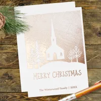 Merry Christmas Snow Winter Church Personalized Foil Holiday Card