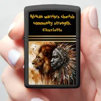 Warrior and lion: united in spirit zippo lighter