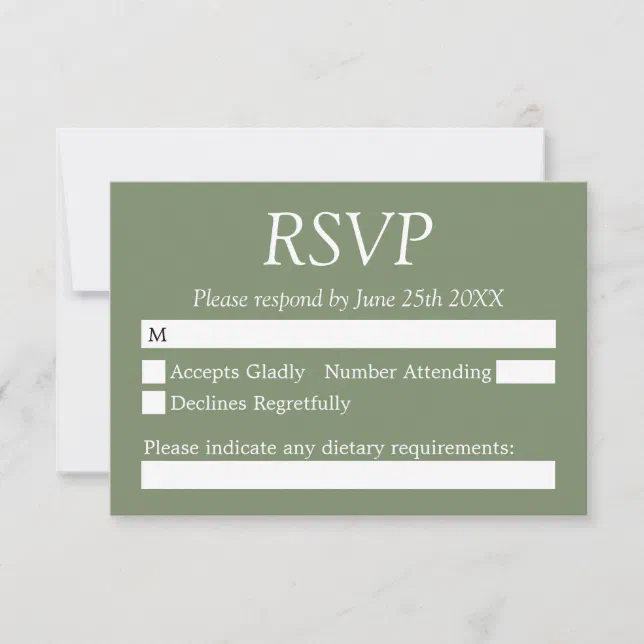 Elegant Stylish Sage Green Wedding RSVP Card