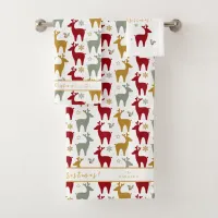 Red Christmas Reindeer Pattern#12 ID1009 Bath Towel Set