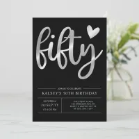 Fifty | Modern Silver & Black 50th Birthday Party Invitation