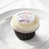 Personalized Pink & Purple Floral Baby Shower Edible Frosting Rounds