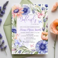 Modern Wildflowers Purple Butterfly Baby Shower  Invitation