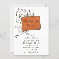 Orange Abstract Floral Thanksgiving Dinner Invitation