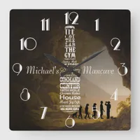 Mancave Personalized Square Wall Clock