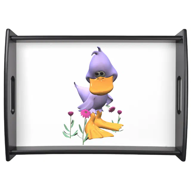 Cute and Shy Purple Cartoon Duck Serving Tray