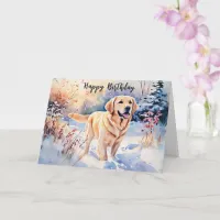 Watercolor Labrador Dog In Snow Happy Birthday Card