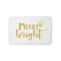 Merry and Bright Faux Gold Typography Bath Mat