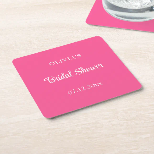 Hot Pink Bridal Shower Paper Coaster