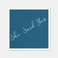 She Said Yes, Elegant Typography in White and Blue Napkins