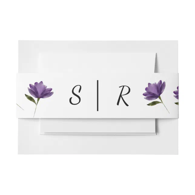 Simple Purple white floral modern botanical Invitation Belly Band