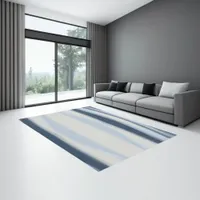 Trendy Modern coastal Blue and White Stripes Rug