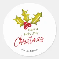 Festive Minimal Holly Berries Whimsical Christmas Classic Round Sticker