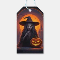 Scary Halloween Witch and Crazy Smile Pumpkin Gift Tags