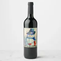 Watercolor Snowman Wine Label