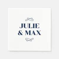 Personalized Navy Flourish Wedding Napkins