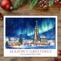 Watercolor Reykjavik Iceland Travel Christmas Holiday Postcard