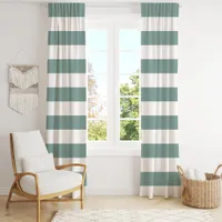 Dusty Teal And White Wide Horizontal Stripe  Blackout Curtains