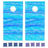 Aqua Blue, Teal and Purple  Speckled Waves  Cornhole Set