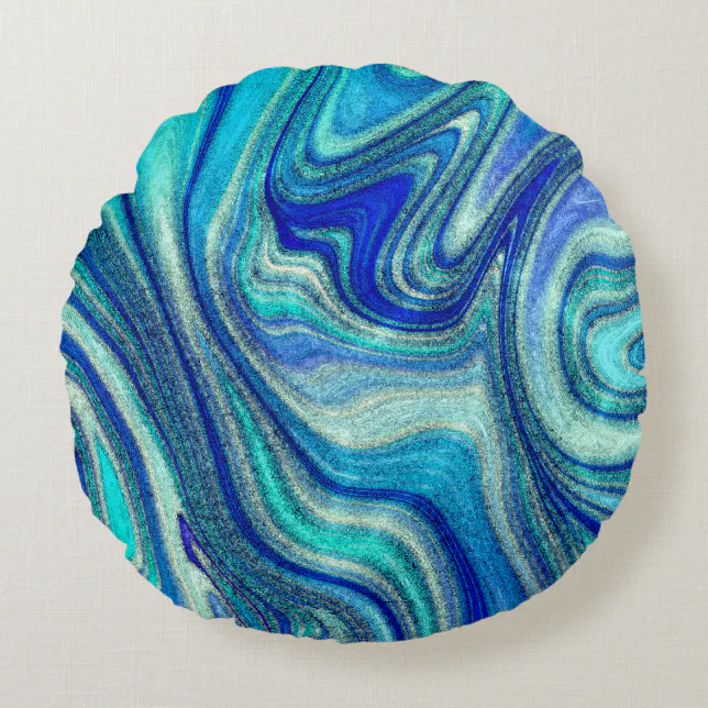 Elegant Aquamarine Paua Rainbow Shell Inspired Round Pillow