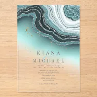 Crystal Agate Wedding Teal Transparent ID825 Acrylic Invitations