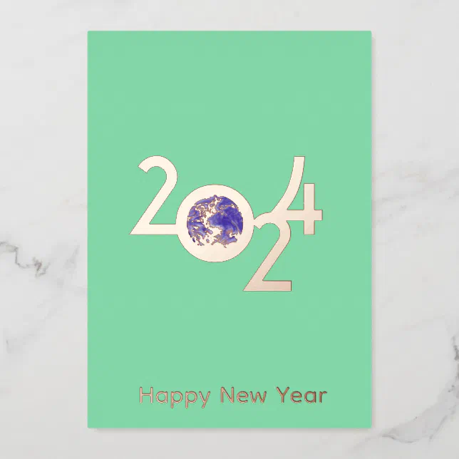 Earth in 2024 - minimalist design - pink gold foil invitation