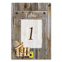 Cowboy Boots and Sunflowers Table Number Wedding